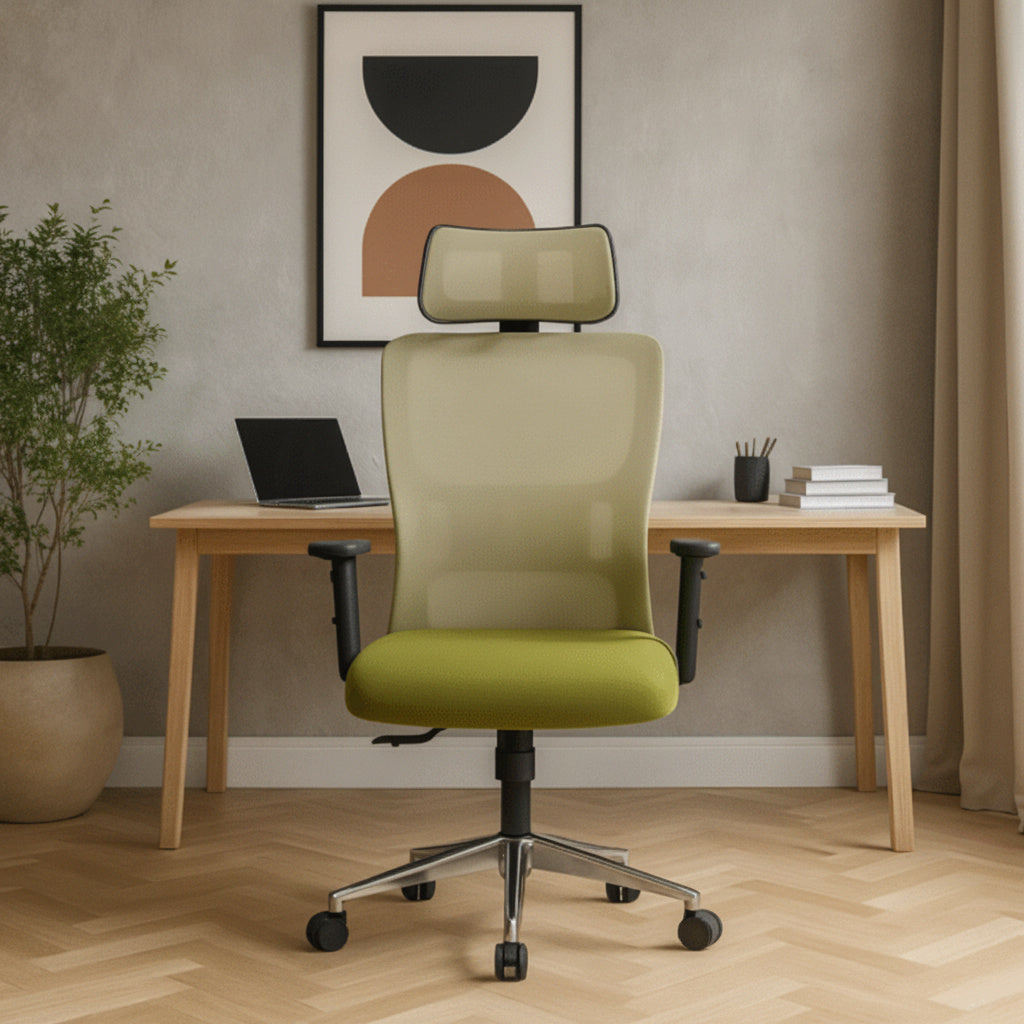 Scaun de Birou Reglabil Ergonomic cu Suport Cervical Alb-Verde