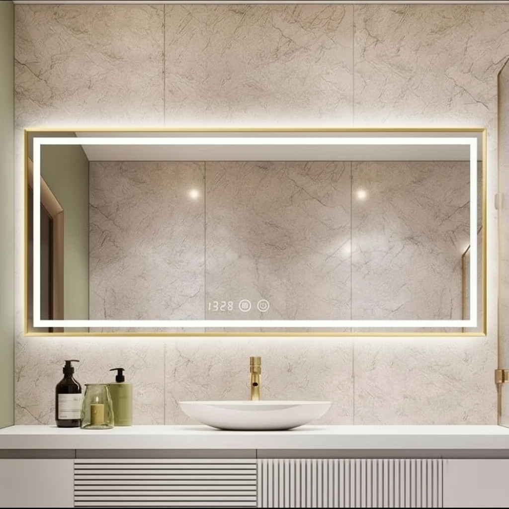 Oglinda LED RIVEN 120x80CM 3 Lumini, Functie Dezaburire, Ceas, Touch