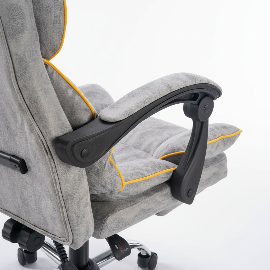 Scaun de Birou Reglabil Gri Deschis WF-807 cu Suport Picioare | Piele Ecologica