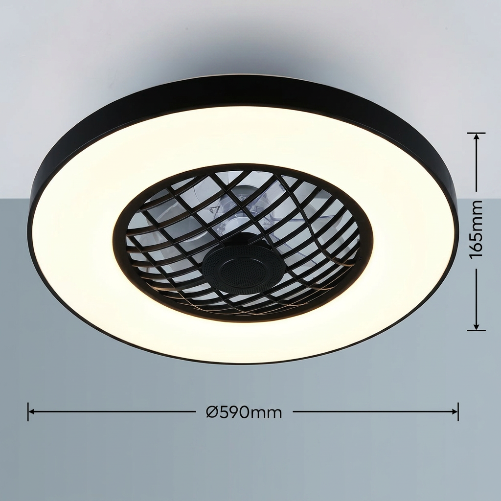 Lustra LED RGB Linkoping Black & White cu Ventilator, Telecomanda si Boxa Premium Germany
