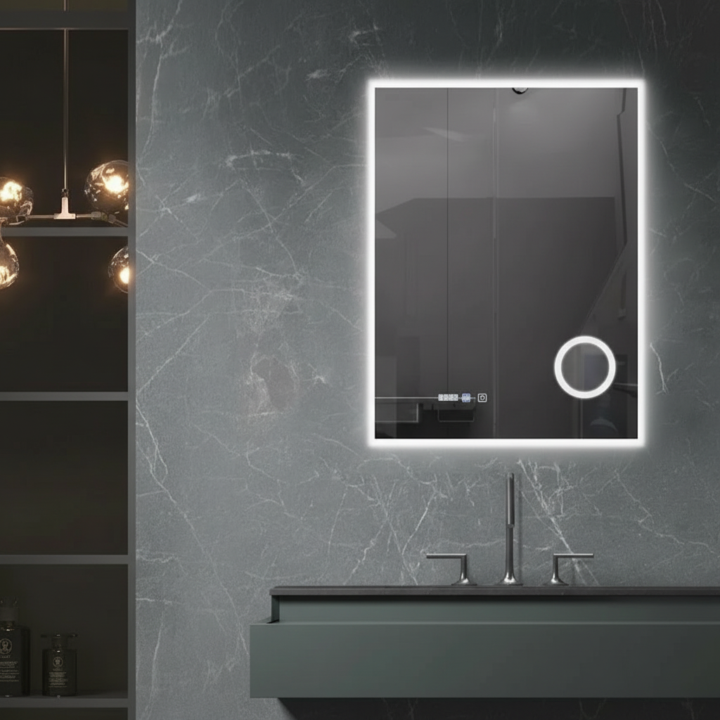 Oglinda LED VIONNA 60x80CM Functie Dezaburire, Ceas, Touch, Lupa, 3 Lumini