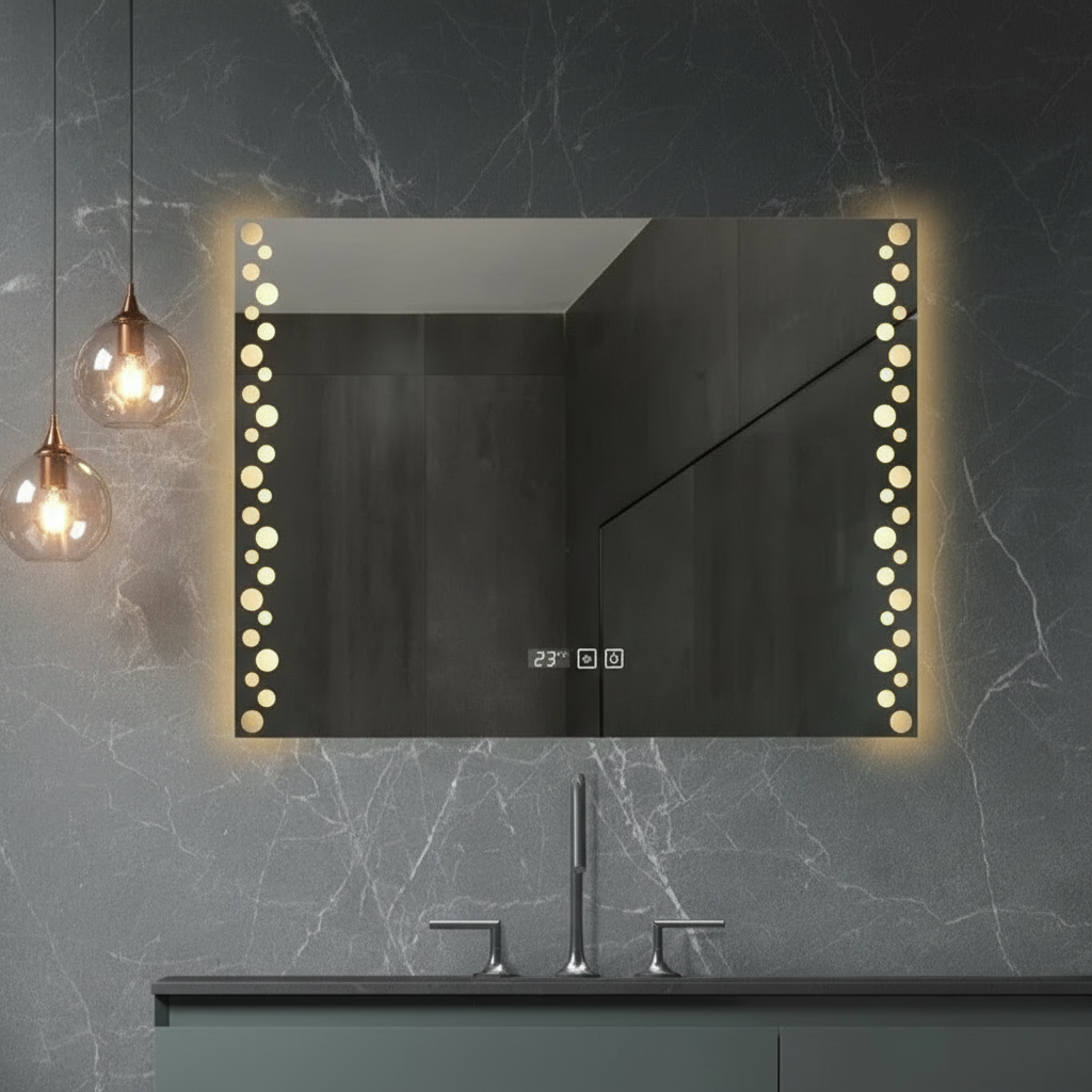 Oglinda LED VIONNA 80x60CM 3 Lumini, Functie Dezaburire, Ceas, Touch