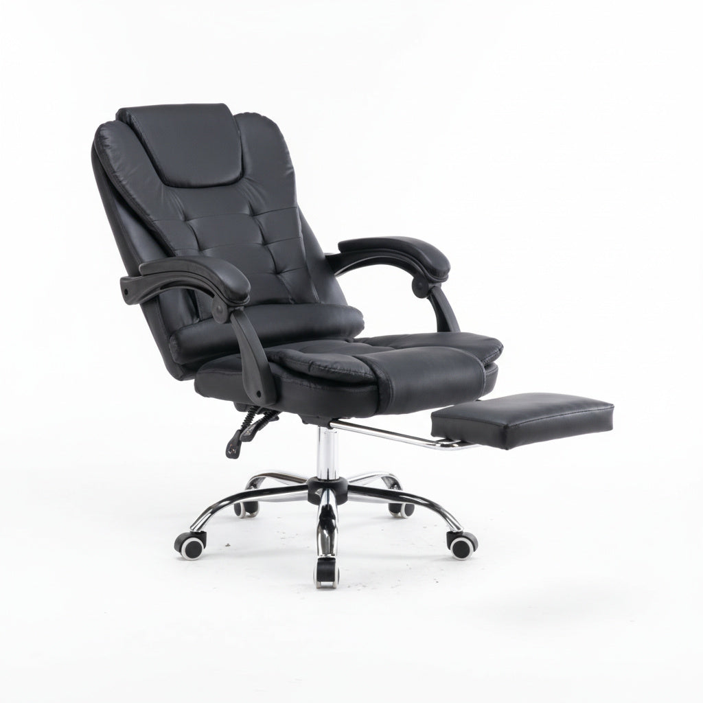 Scaun de Birou Reglabil Negru BOC-333 cu Suport de Picioare | Piele Ecologica