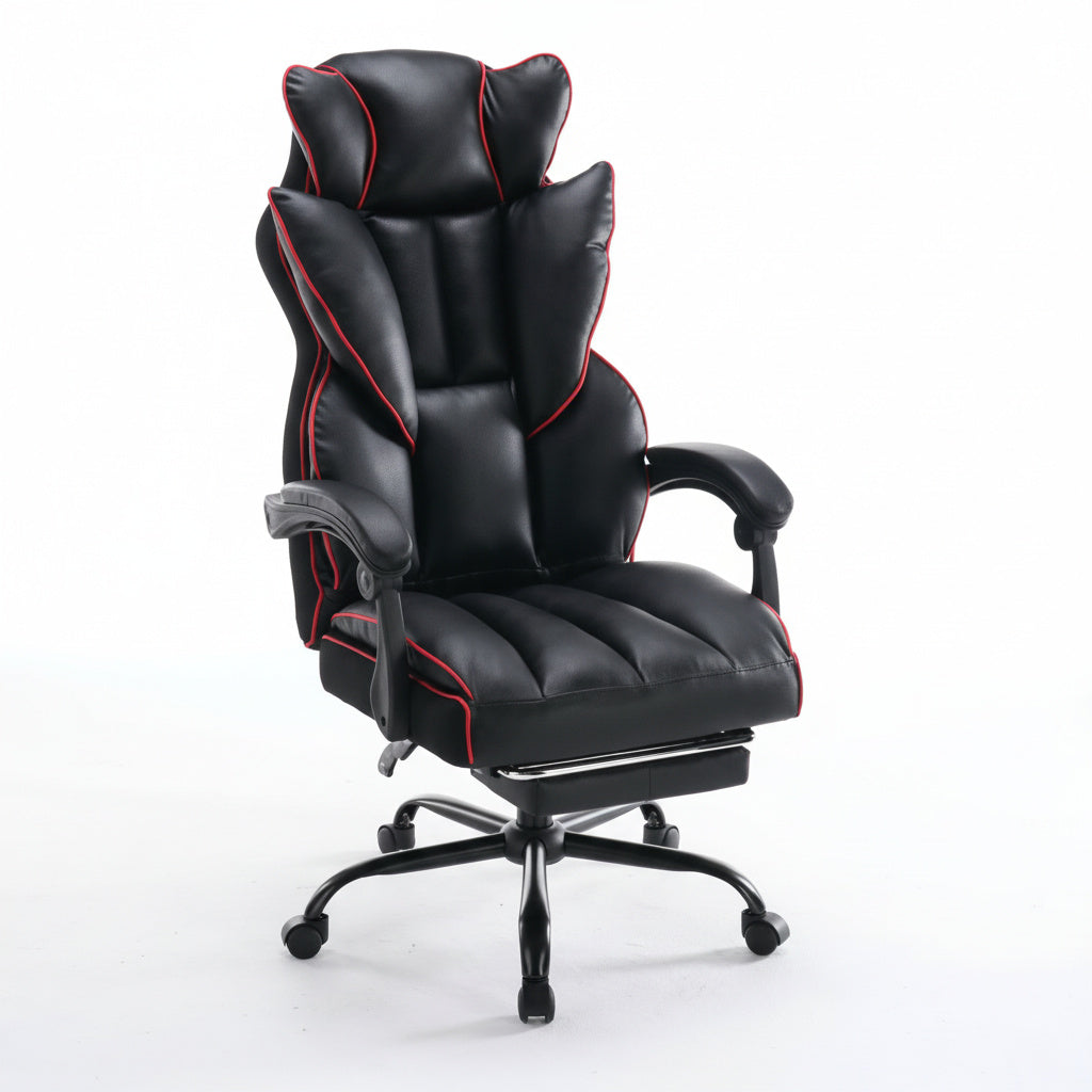 Scaun de Birou Reglabil Negru WF-807B cu Suport Picioare | Piele Ecologica