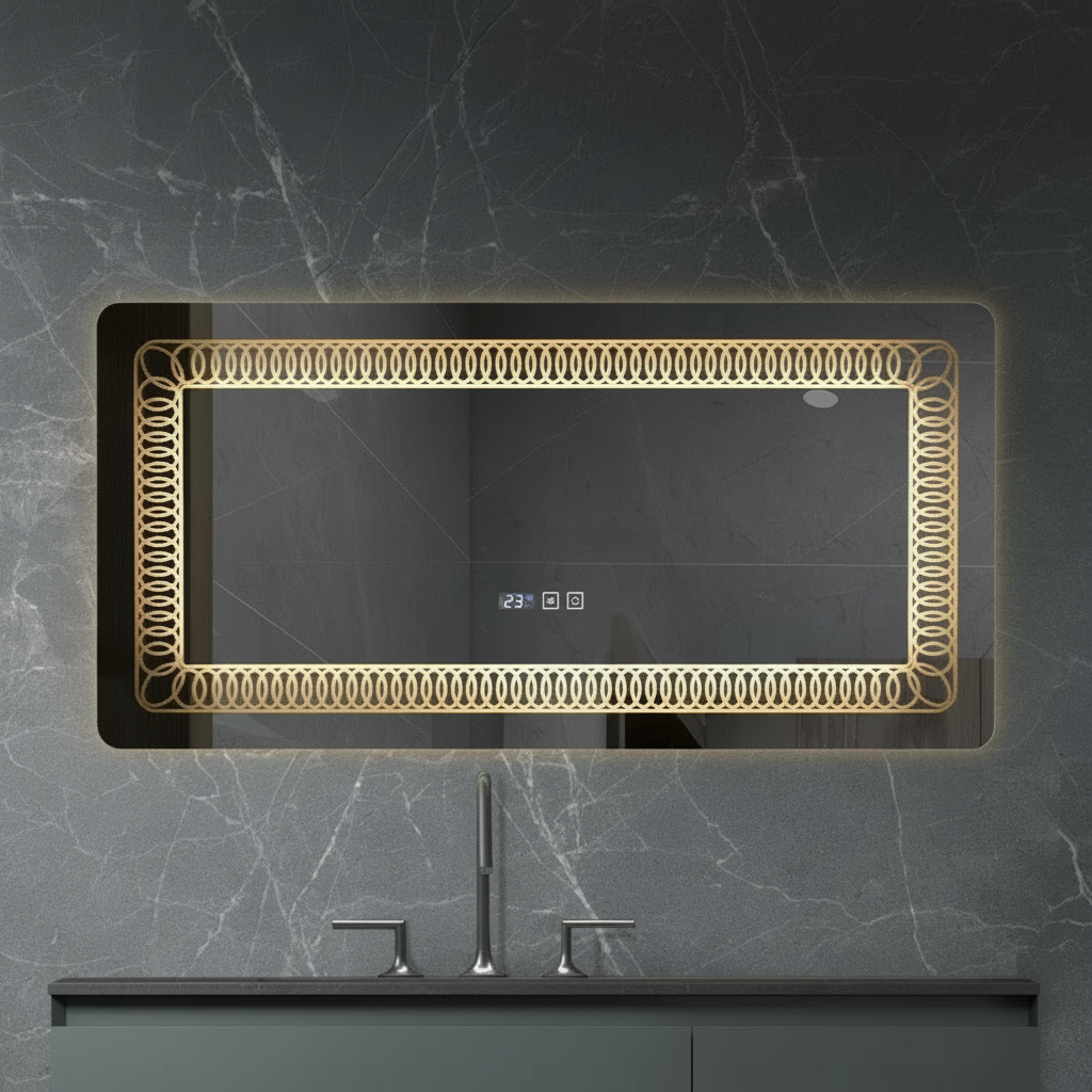 Oglinda LED VIONNA 120x60CM 3 Lumini, Functie Dezaburire, Ceas, Touch