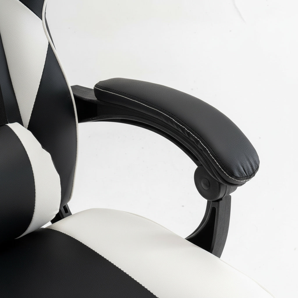 Scaun de Gaming Reglabil Professional WF-6028 Black & White cu Suport Picioare