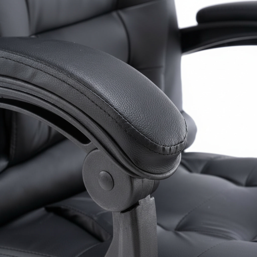 Scaun de Birou Reglabil Negru BOC-333 cu Suport de Picioare | Piele Ecologica