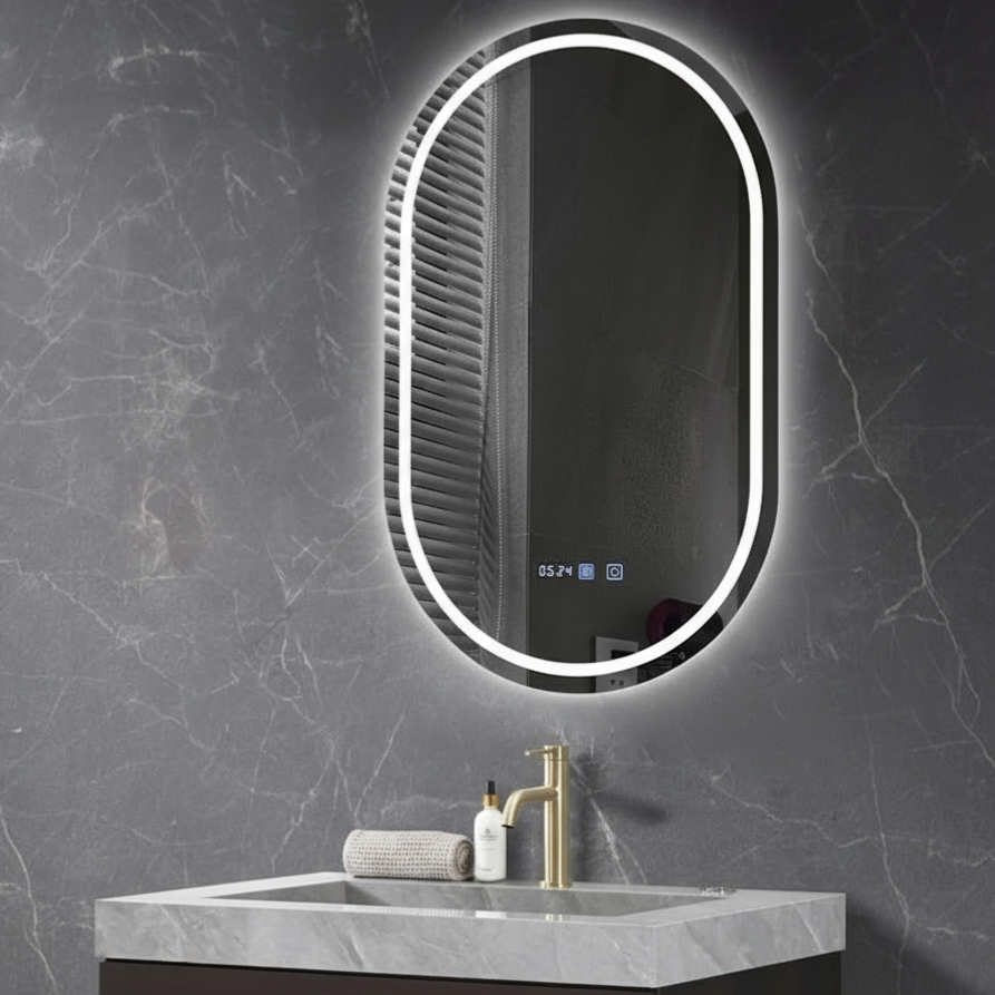 Oglinda LED VIONNA 50x90CM Functie Dezaburire, Ceas, Touch, 3 Lumini