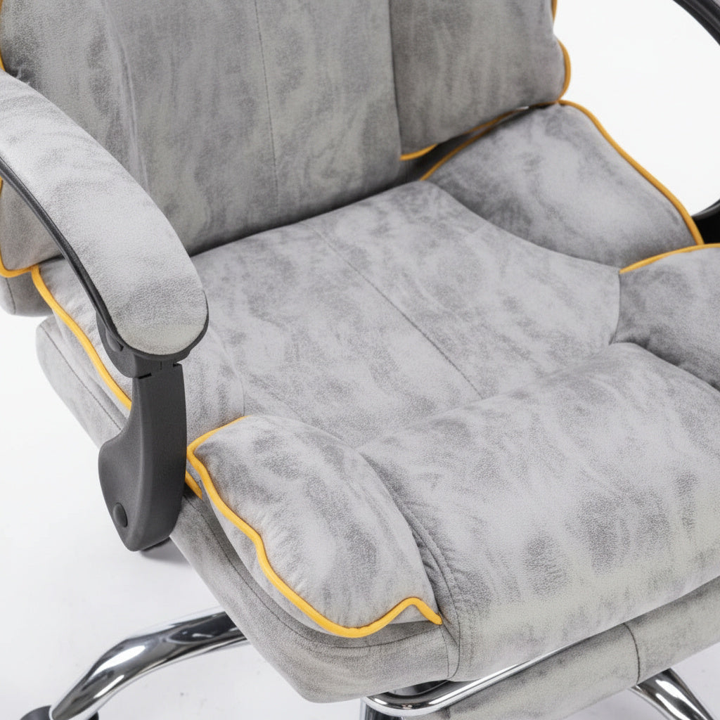 Scaun de Birou Reglabil Gri Deschis WF-807 cu Suport Picioare | Piele Ecologica