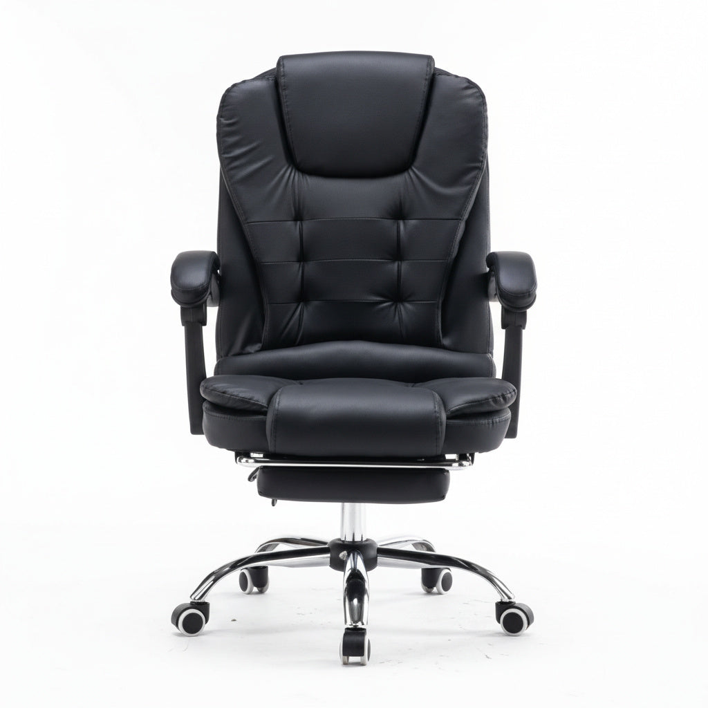 Scaun de Birou Reglabil Negru BOC-333 cu Suport de Picioare | Piele Ecologica