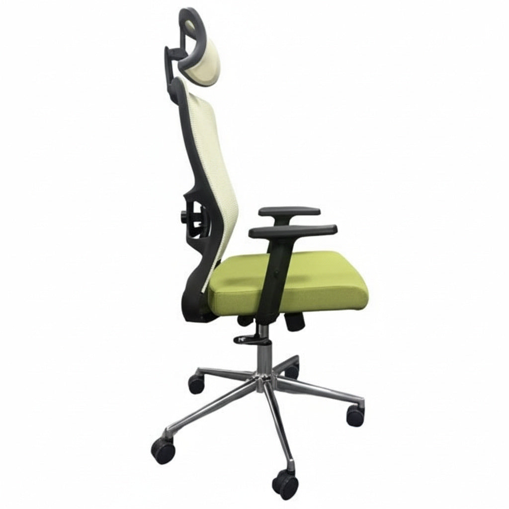 Scaun de Birou Reglabil Ergonomic cu Suport Cervical Alb-Verde