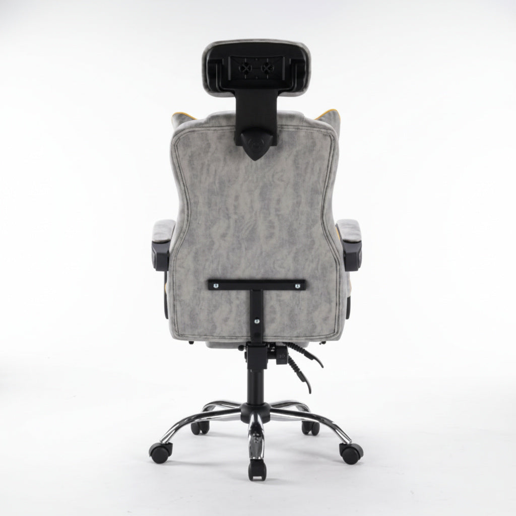 Scaun de Birou Reglabil Gri Deschis WF-807 cu Suport Picioare | Piele Ecologica