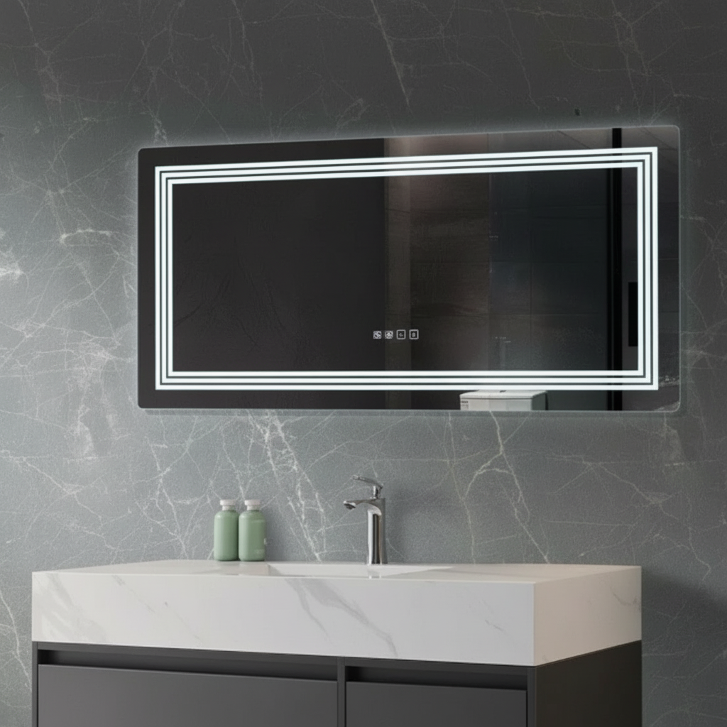 Oglinda LED CRESCA 120x60CM Functie Dezaburire, Ceas, Touch, 3 Lumini