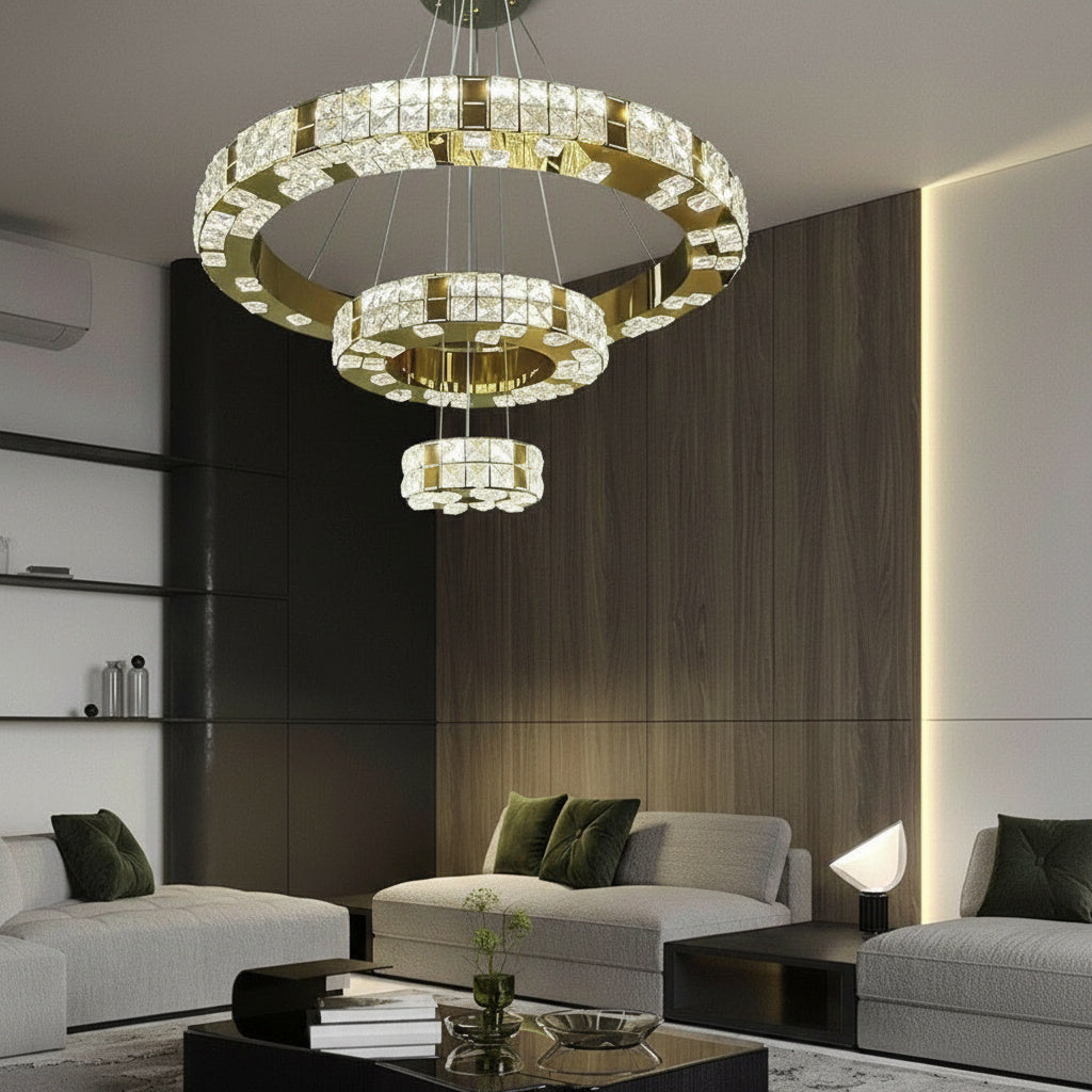 Lustra LED Cristal Gold Royal 3 Segmente Echivalent 1000W Telecomanda
