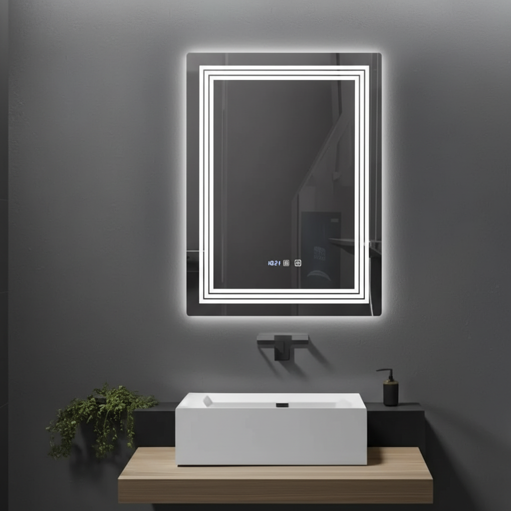 Oglinda LED CRESCA 60x80CM Functie Dezaburire, Ceas, Touch, 3 Lumini