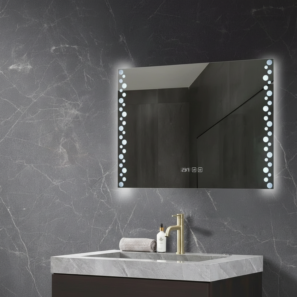 Oglinda LED VIONNA 80x60CM 3 Lumini, Functie Dezaburire, Ceas, Touch