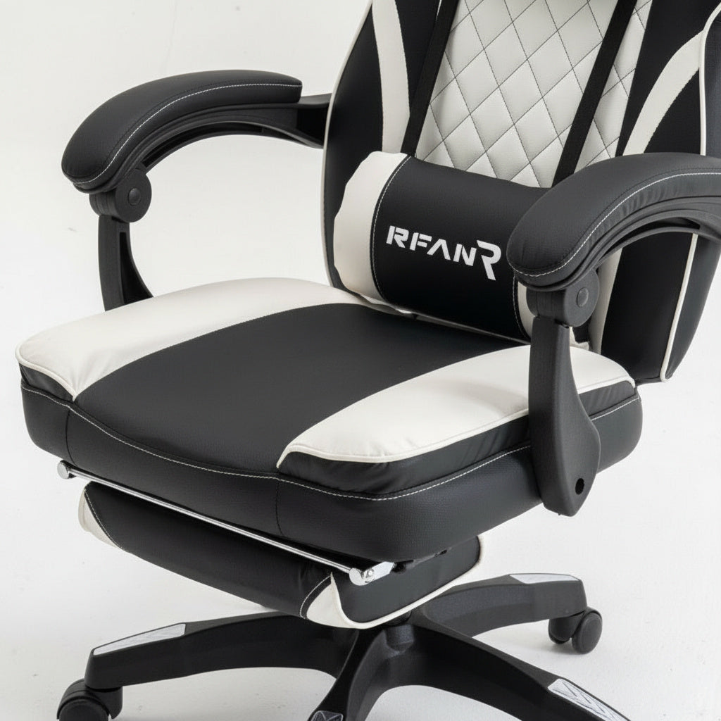 Scaun de Gaming Reglabil Professional WF-6028 Black & White cu Suport Picioare