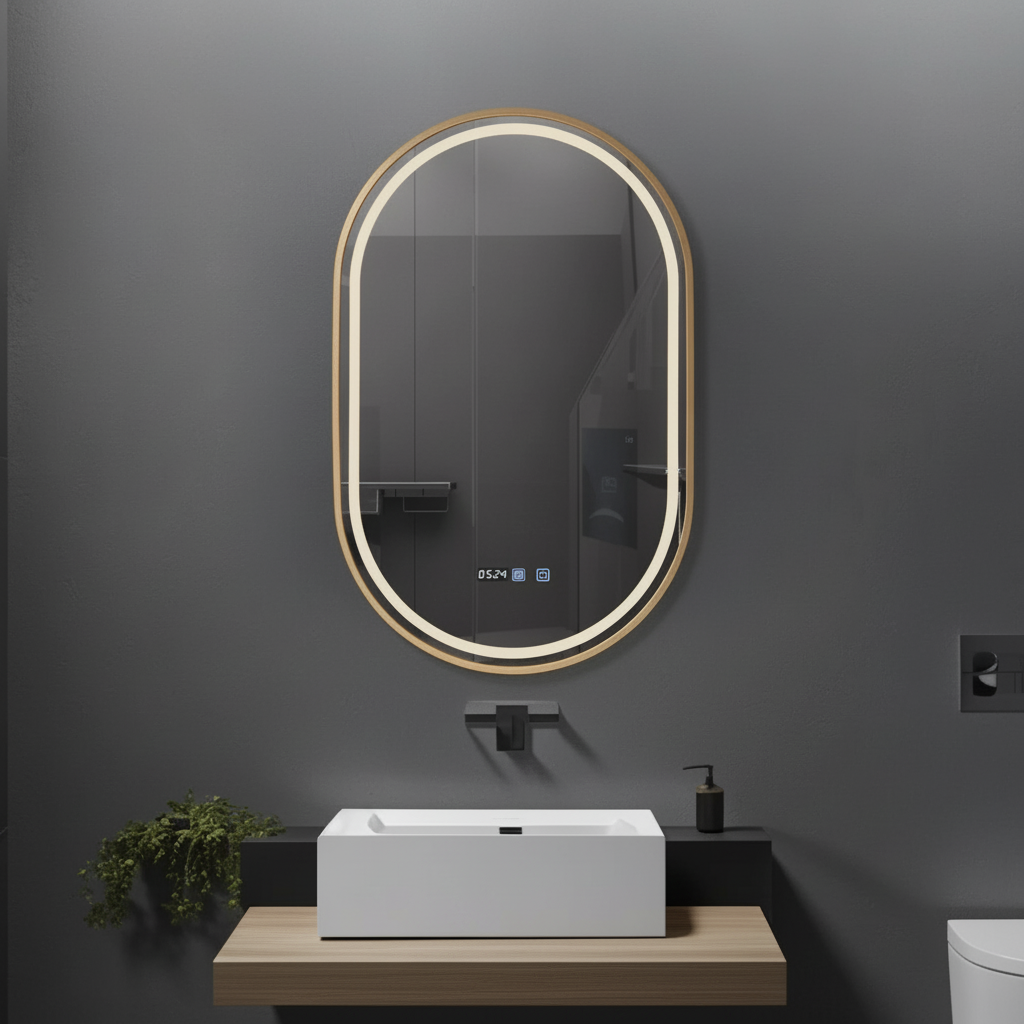 Oglinda LED RIVEN 50x80CM 3 Lumini, Functie Dezaburire, Ceas, Touch