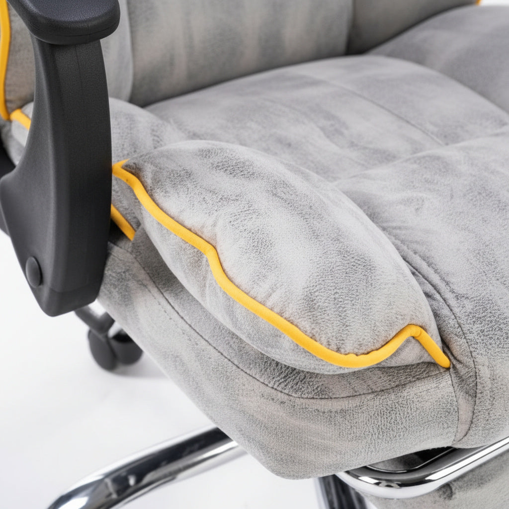 Scaun de Birou Reglabil Gri Deschis WF-807 cu Suport Picioare | Piele Ecologica