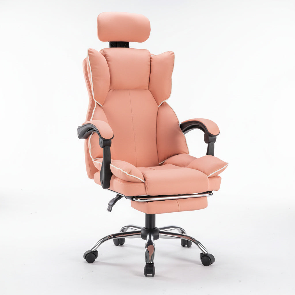 Scaun de Birou Reglabil Roz WF-807 cu Suport Picioare | Piele Ecologica