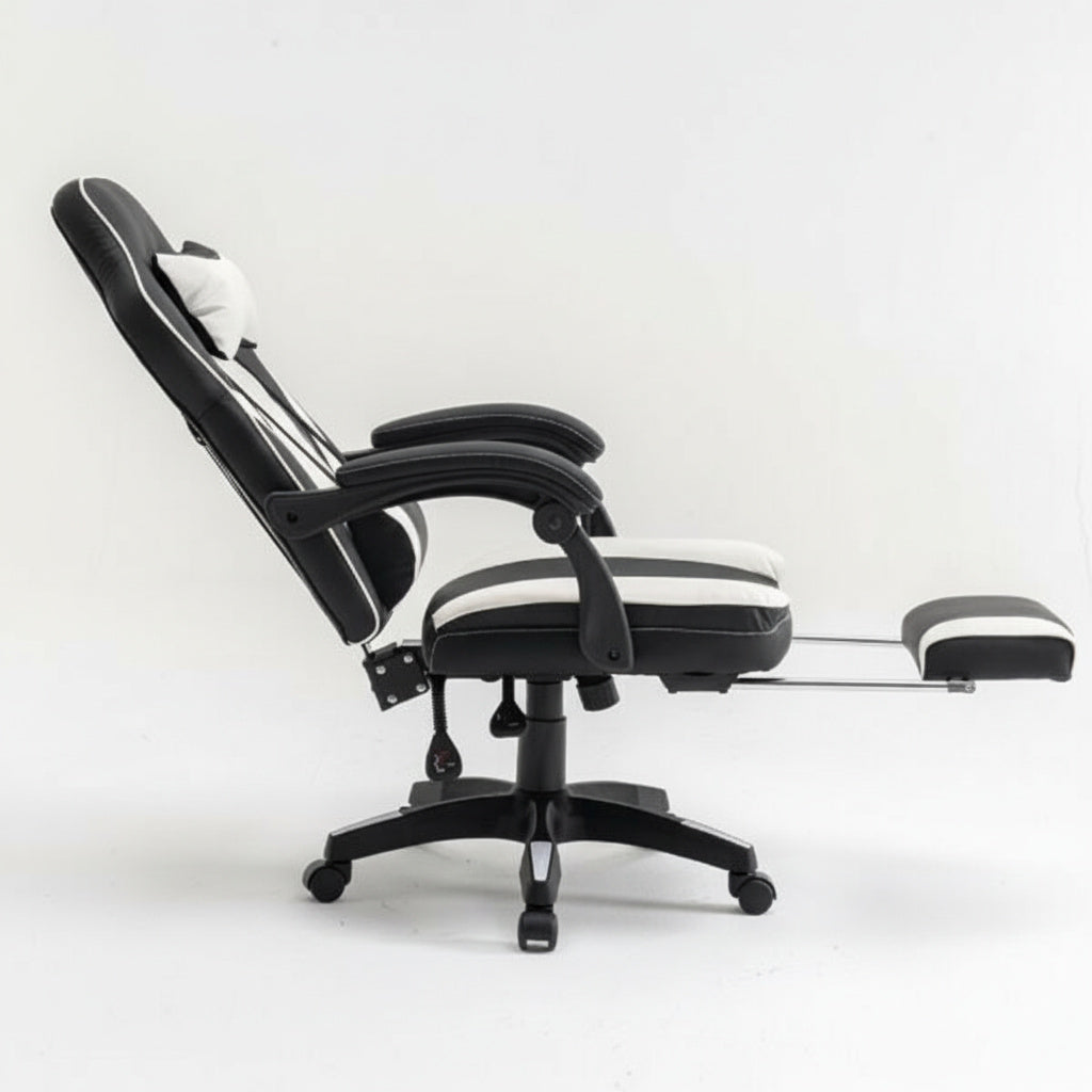 Scaun de Gaming Reglabil Professional WF-6028 Black & White cu Suport Picioare