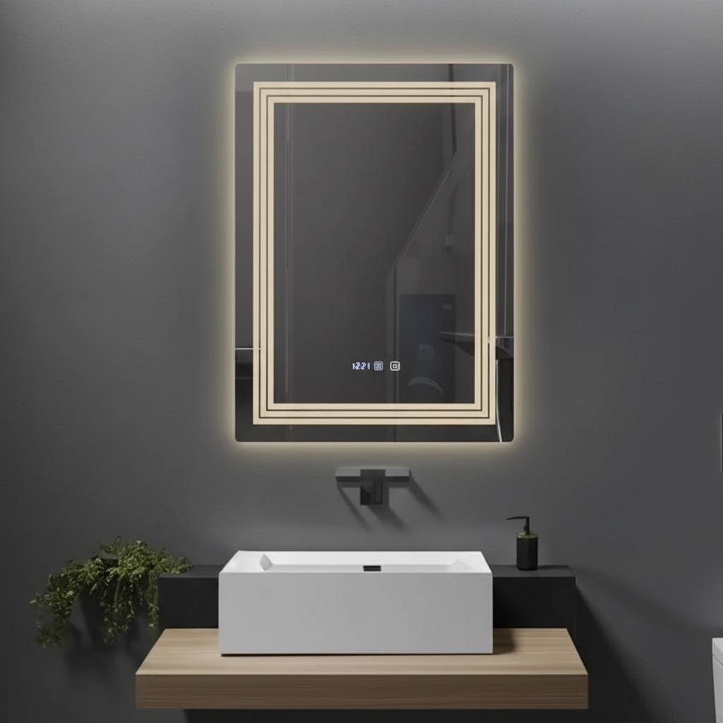 Oglinda LED CRESCA 60x80CM Functie Dezaburire, Ceas, Touch, 3 Lumini