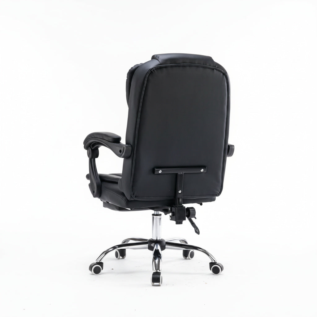 Scaun de Birou Reglabil Negru BOC-333 cu Suport de Picioare | Piele Ecologica