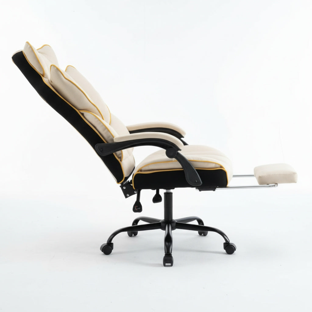 Scaun de Birou Reglabil Alb WF-807B cu Suport Picioare | Piele Ecologica