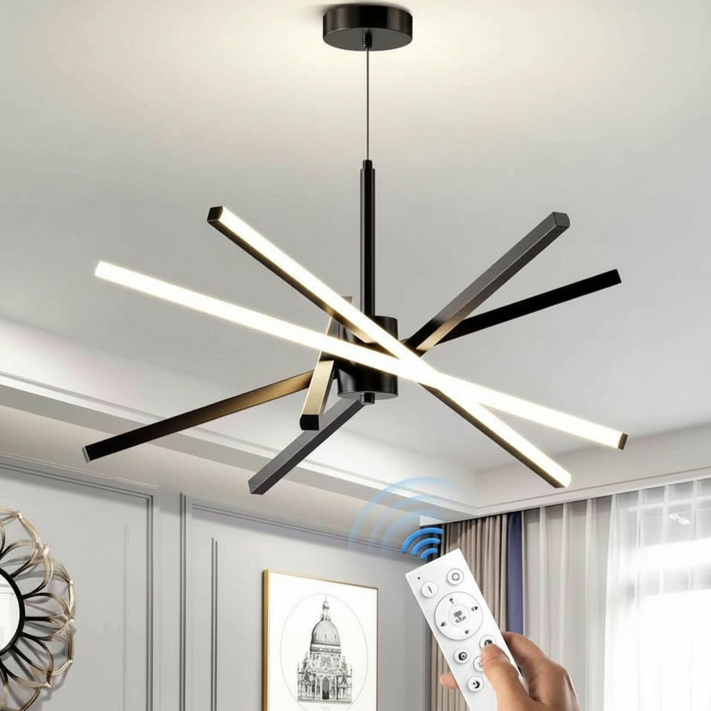 Lustra LED Geometric Black LINES Suspendata Echivalent 400W Telecomanda