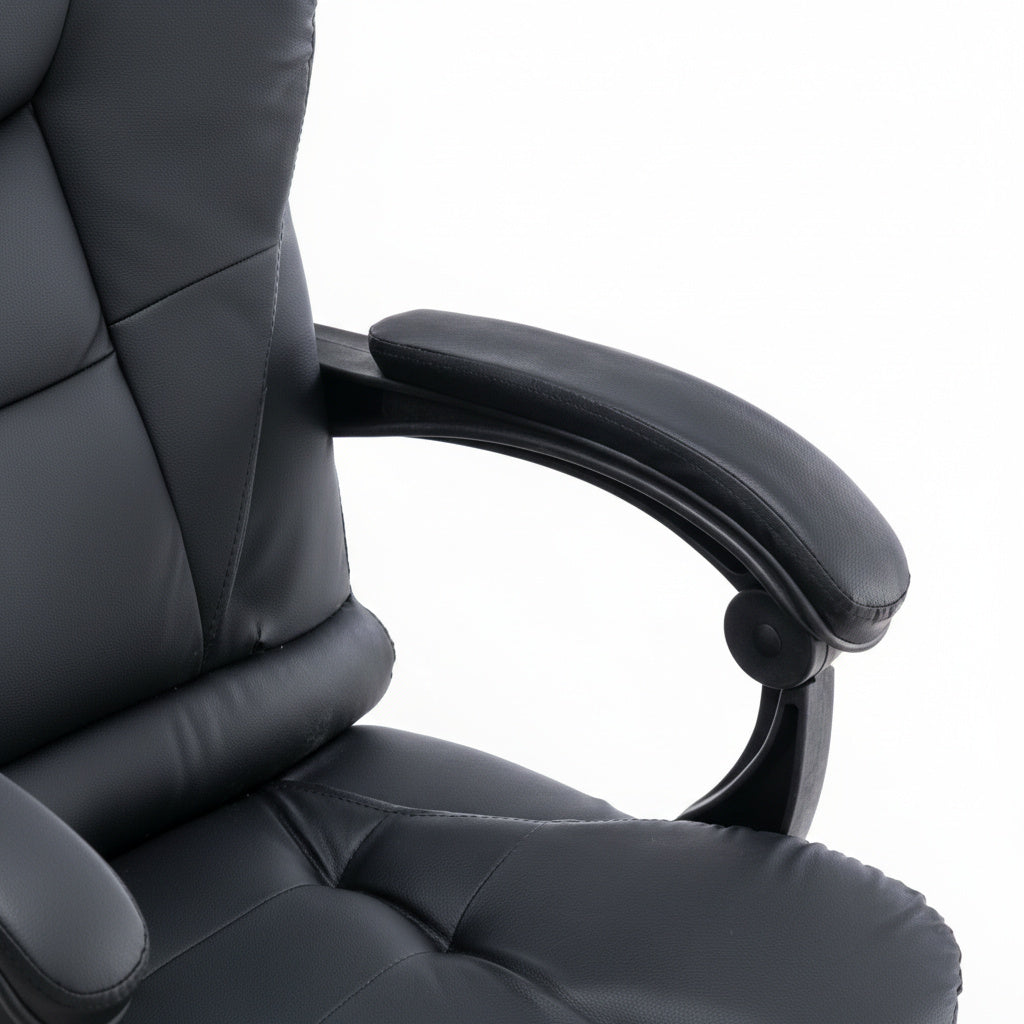 Scaun de Birou Reglabil Negru BOC-333 cu Suport de Picioare | Piele Ecologica