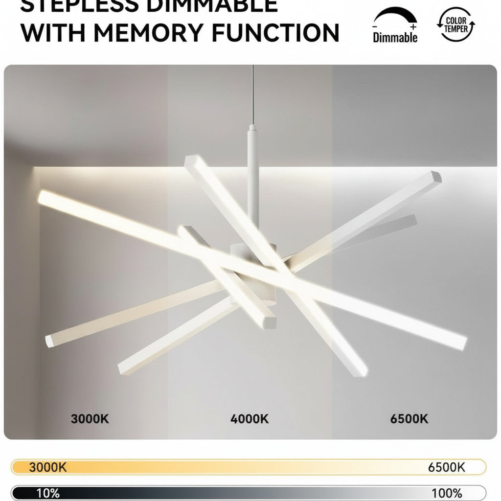 Lustra LED Geometric White LINES Suspendata Echivalent 400W Telecomanda