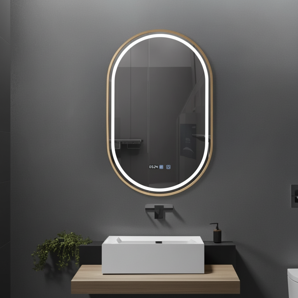 Oglinda LED RIVEN 50x80CM 3 Lumini, Functie Dezaburire, Ceas, Touch