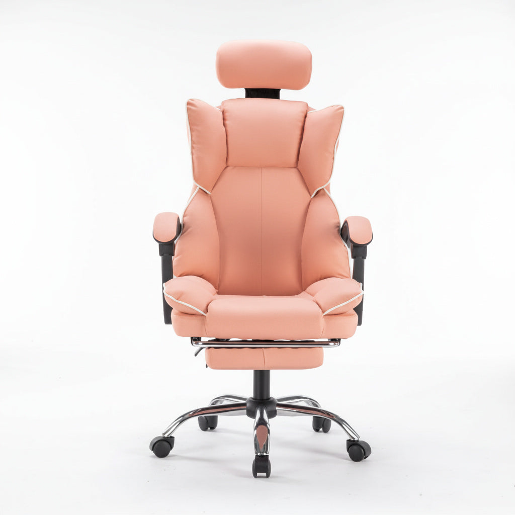 Scaun de Birou Reglabil Roz WF-807 cu Suport Picioare | Piele Ecologica