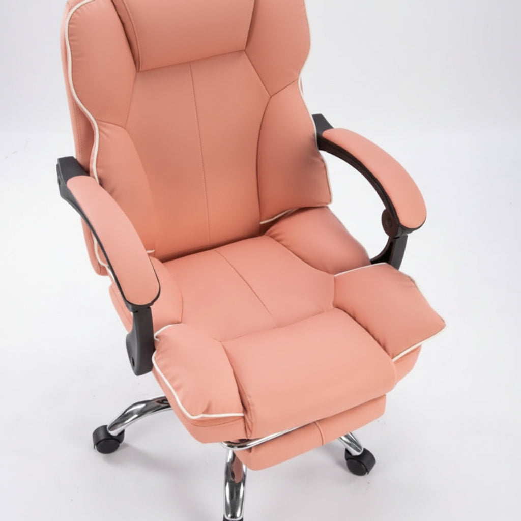 Scaun de Birou Reglabil Roz WF-807 cu Suport Picioare | Piele Ecologica