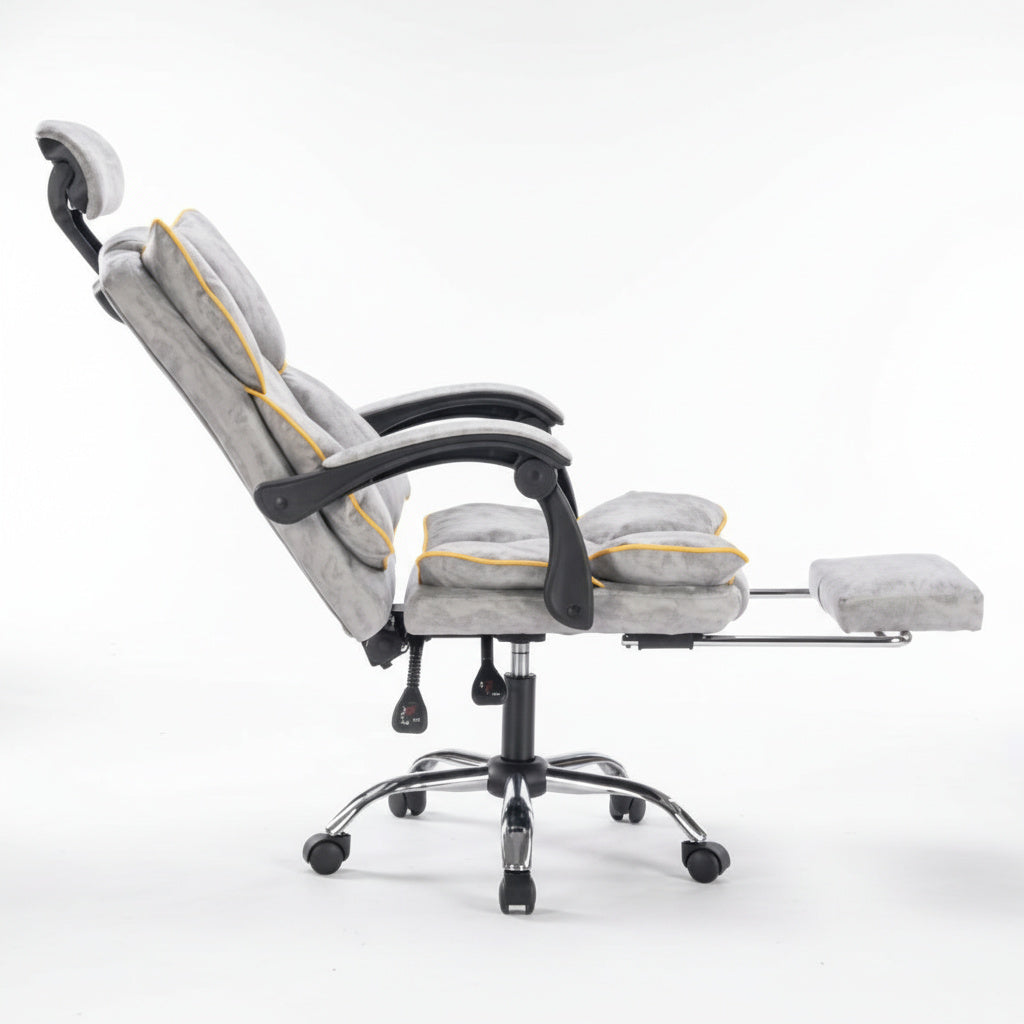 Scaun de Birou Reglabil Gri Deschis WF-807 cu Suport Picioare | Piele Ecologica