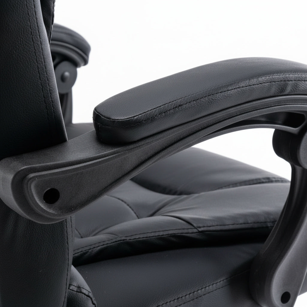 Scaun de Birou Reglabil Negru BOC-333 cu Suport de Picioare | Piele Ecologica