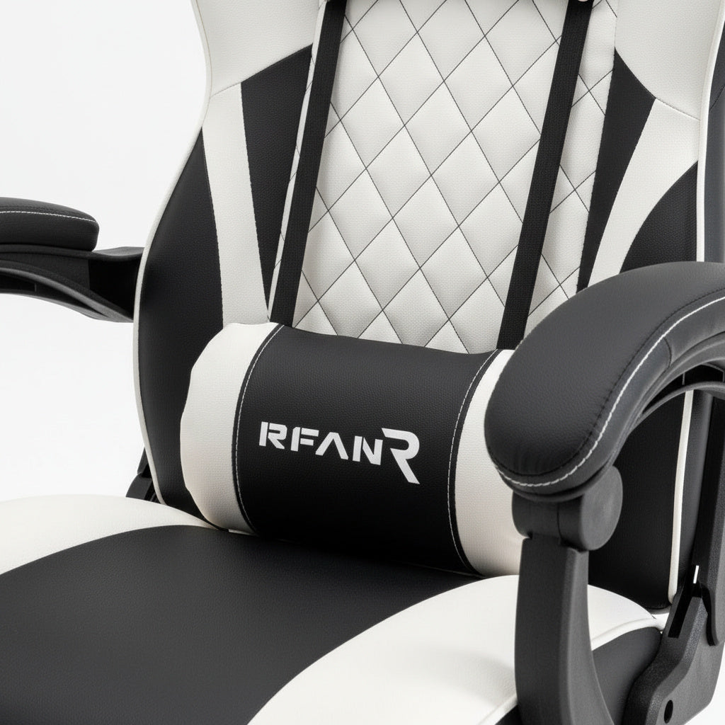 Scaun de Gaming Reglabil Professional WF-6028 Black & White cu Suport Picioare