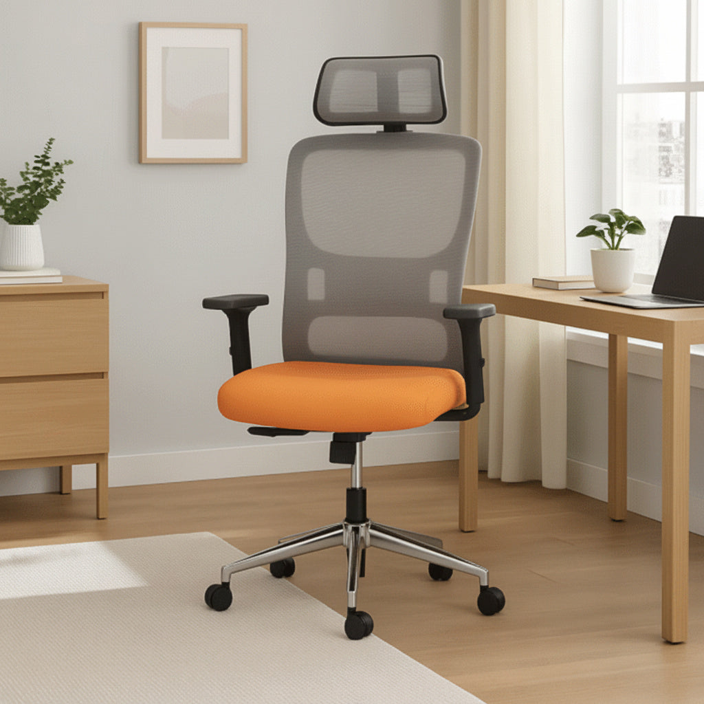 Scaun de Birou Reglabil Ergonomic cu Suport Cervical Gri-Portocaliu