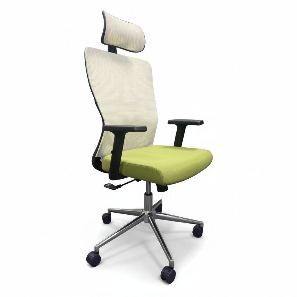 Scaun de Birou Reglabil Ergonomic cu Suport Cervical Alb-Verde