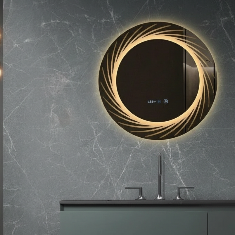 Oglinda LED VIONNA Rotunda 60CM Functie Dezaburire, Ceas, Touch, 3 Lumini