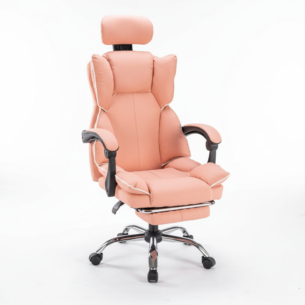 Scaun de Birou Reglabil Roz WF-807 cu Suport Picioare | Piele Ecologica