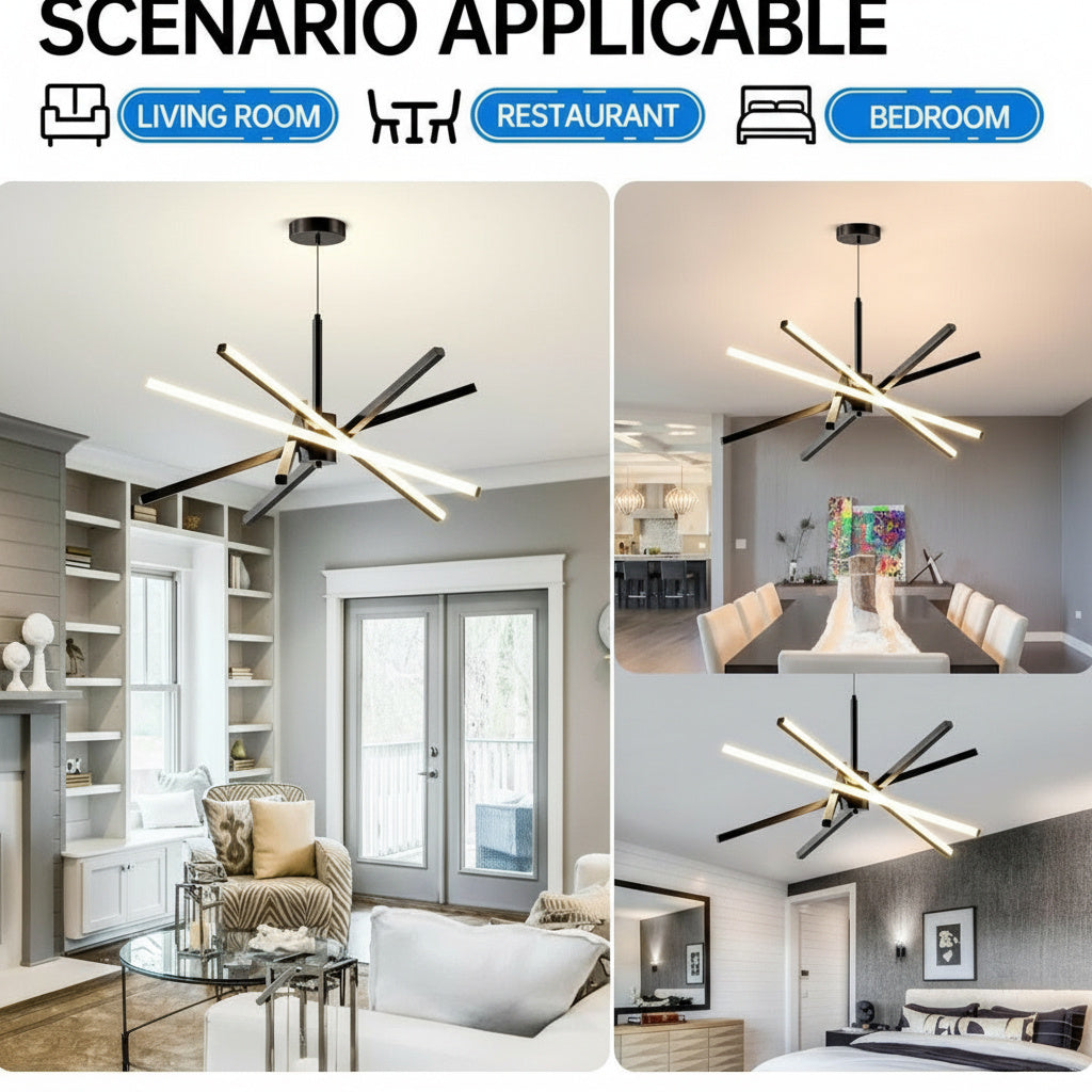 Lustra LED Geometric Black LINES Suspendata Echivalent 400W Telecomanda