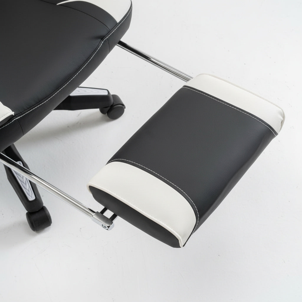 Scaun de Gaming Reglabil Professional WF-6028 Black & White cu Suport Picioare