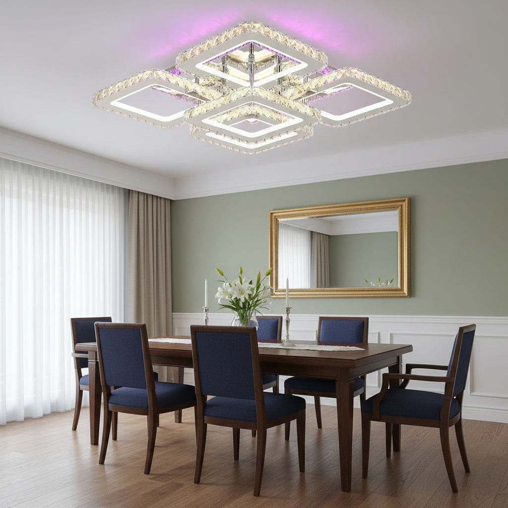 Lustra LED 4+1 SQUARE RGB Cristal Telecomanda Echivalent 800W