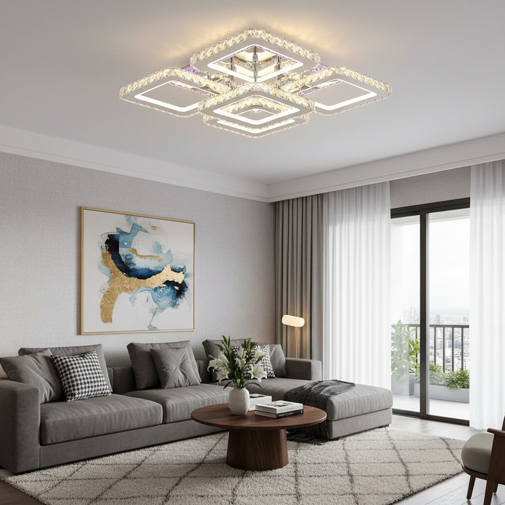 Lustra LED 4+1 SQUARE RGB Cristal Telecomanda Echivalent 800W