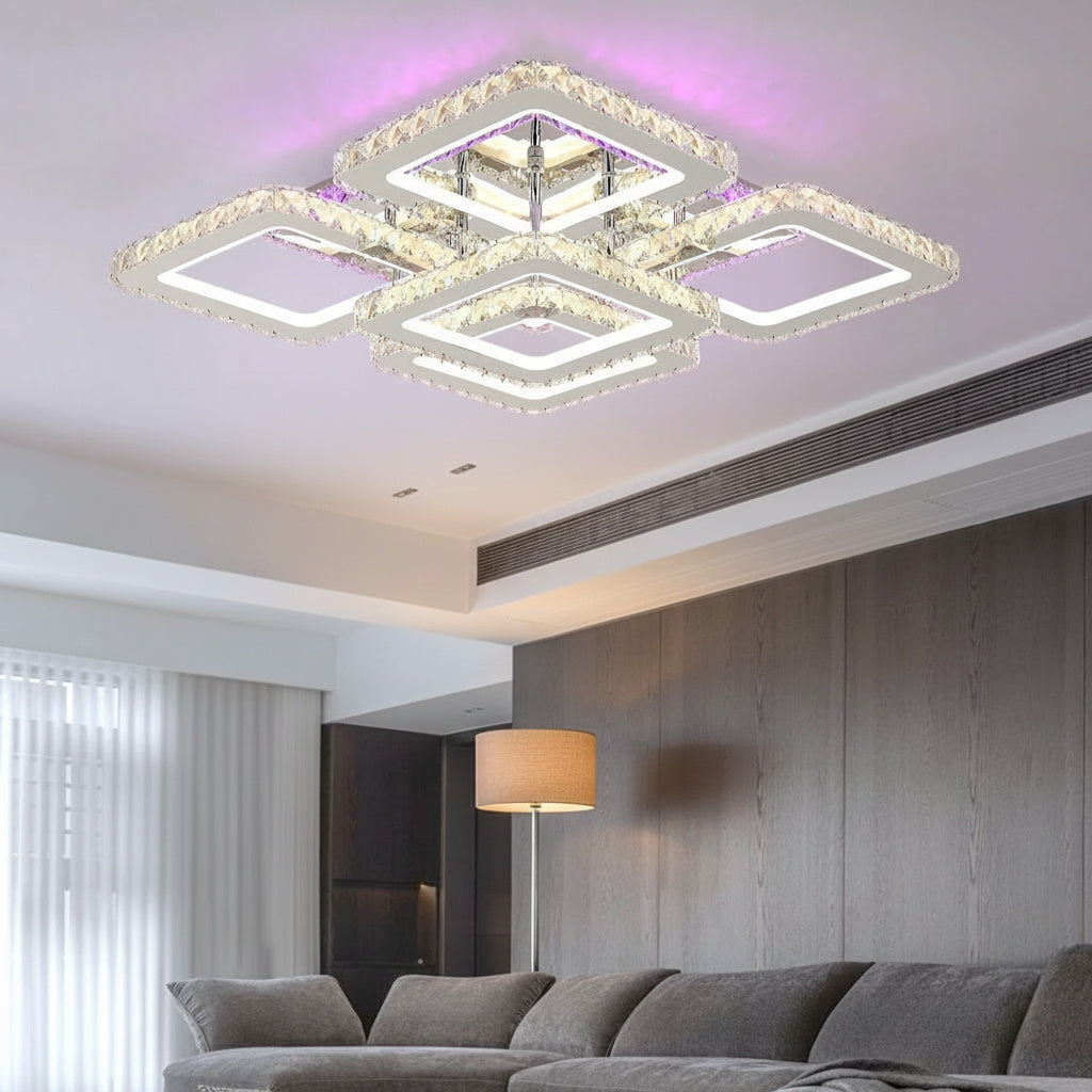 Lustra LED 4+1 SQUARE RGB Cristal Telecomanda Echivalent 800W