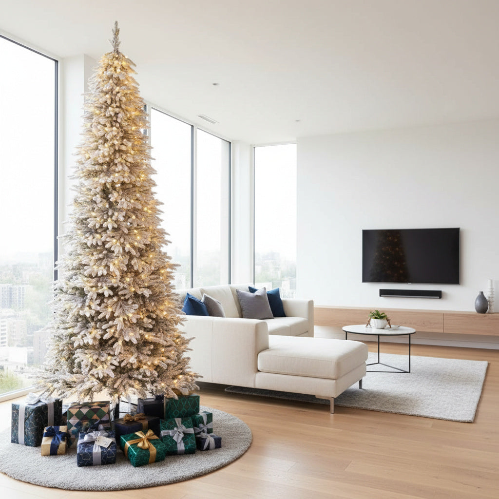 Brad Artificial de Craciun Slim Pre-Lit Alina Snow LED-uri Integrate