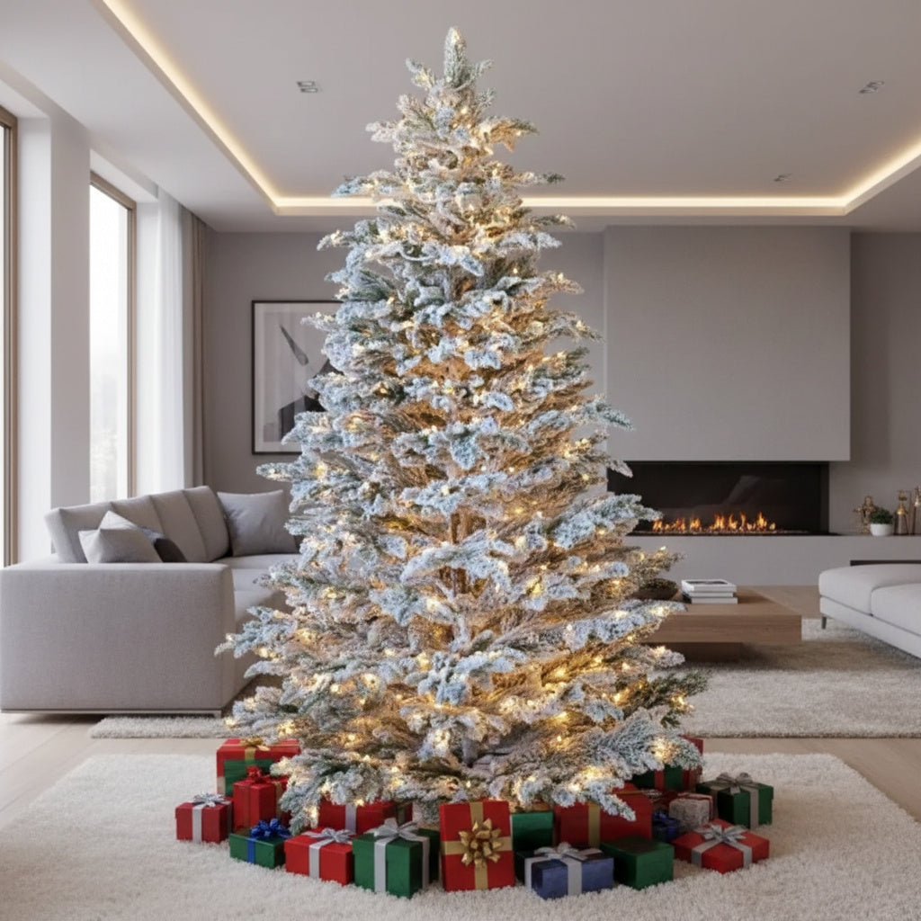 Brad Artificial de Craciun 3D Pre-Lit Naturel Snow cu LED-uri Calde