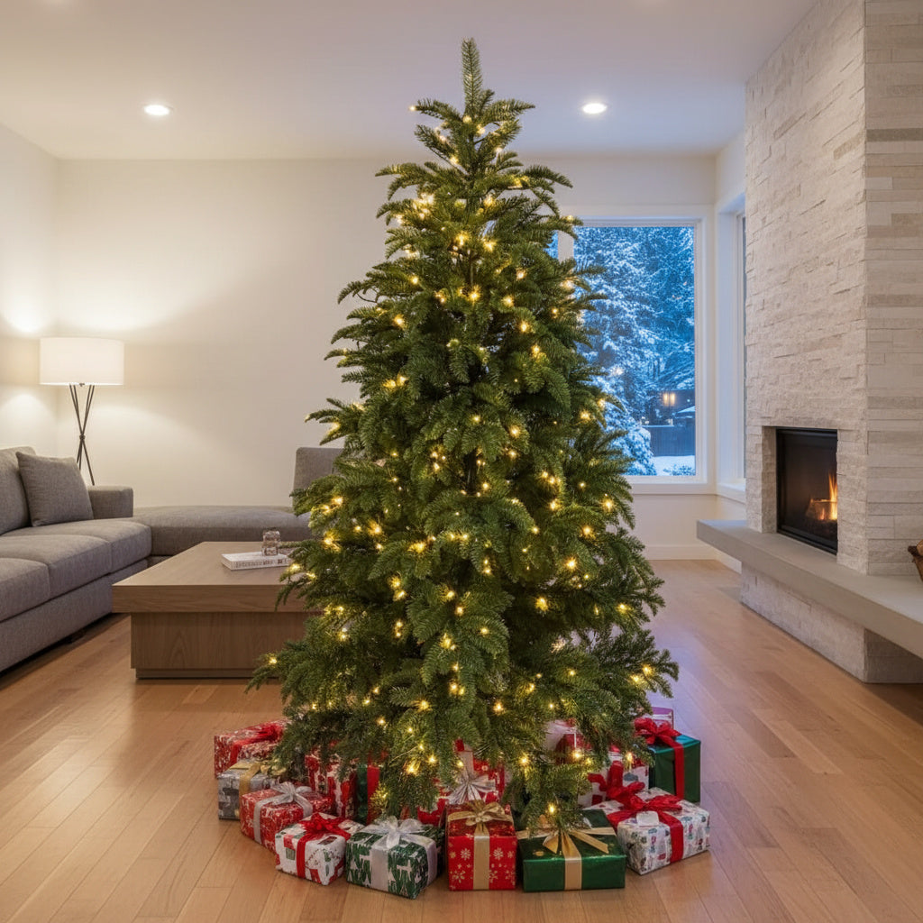 Brad Artificial de Craciun 3D Pre-Lit Naturel Verde LED-uri Integrate