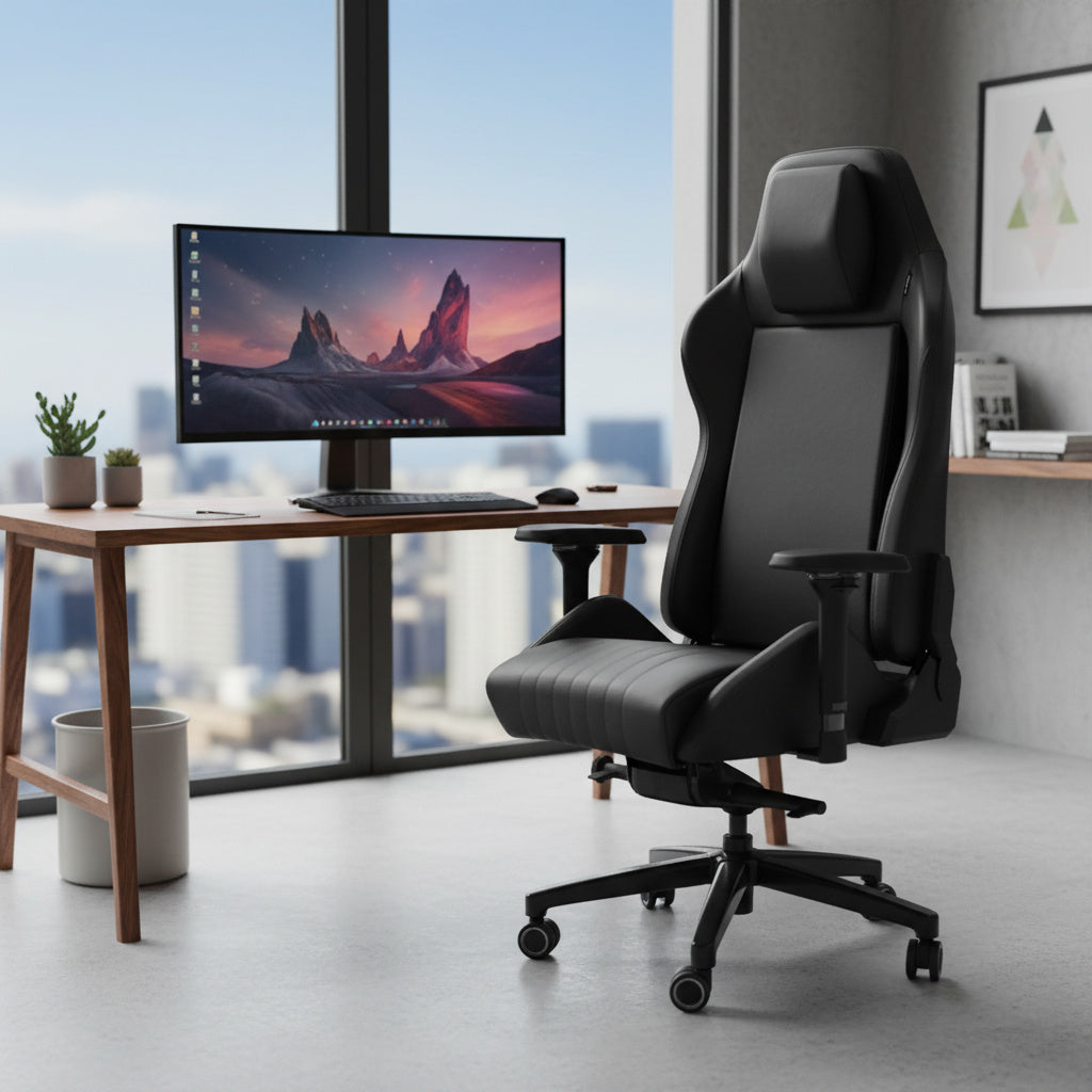 Scaun de Birou din Piele Reglabil ALTAY Office Black Leather